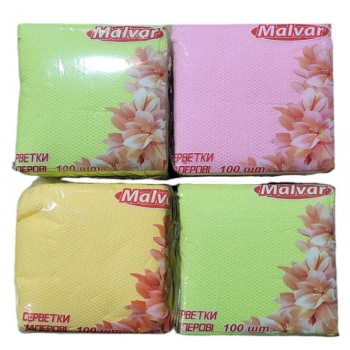 Серветки до столу 100 шт КОЛЬОРОВІ (24 шт/80 уп) Серветки до столу 100 шт КОЛЬОРОВІ (24 шт/80 уп)