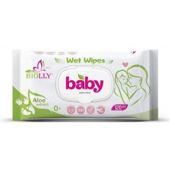 Вологі дитячі серветки 120 шт BIOLLY baby з клапаном (16 шт) Вологі дитячі серветки 120 шт BIOLLY baby з клапаном (16 шт)