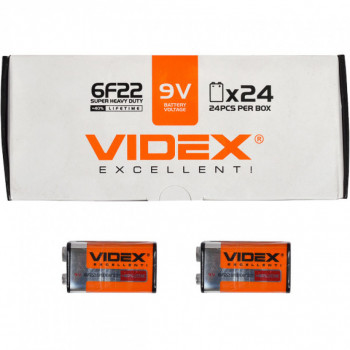 Батарейки Videx 6F22 (крона) V-291062 (24 шт/уп)