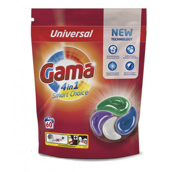 Пральний порошок капсули ГАМА 4в1 60шт Universal (6уп) (11,2 ціна за прання)