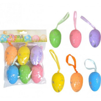 Набір Яйця декоративні кольорові з стрічкою 6шт 6см НА-405
