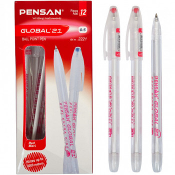 Ручка  масляна GLOBAL 21 червона (12 шт/уп) ціна за уп.