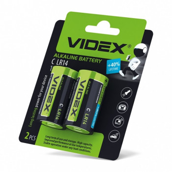 Батарейки VIDEX лужні LR14/C 2 шт/пл (24шт/уп) 291864
