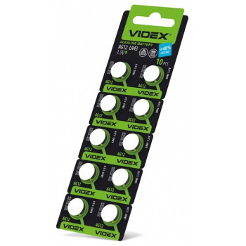 Батарейки VIDEX лужні для годинників AG12 LR43 10шт/пл (100шт/уп) 291673 Батарейки VIDEX лужні для годинників AG12 LR43 10шт/пл (100шт/уп) 291673