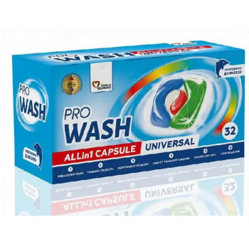 Пральний порошок капсули PRO WASH картон 32шт (6шт/уп) (6,78 ціна за прання)