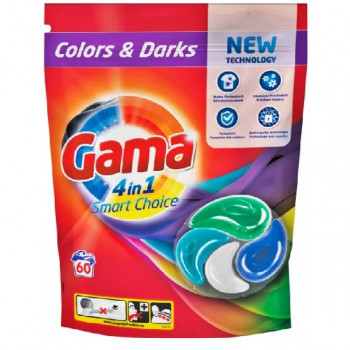 Пральний порошок капсули ГАМА 4в1 60шт Colors&Darks (6уп) (11,2 ціна за прання)