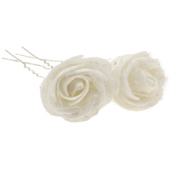 Шпилька для волосся 11658 з білою трояндою (24шт) ціна за уп. 36H1-2C