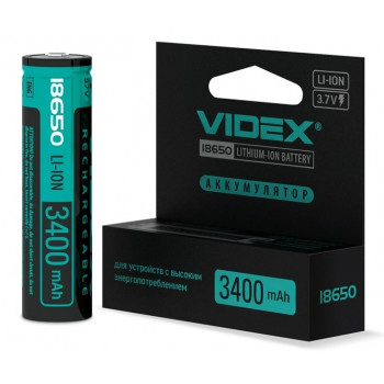 Акумулятор VIDEX літій-іонний 18650-P(захист) 3400mAh color box 1шт/пл (10шт/уп) 295268