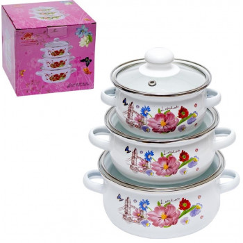 Каструля набір 3шт 601DG емальовані 0,5л/0,7л/1,1л з кришками Каструля набір 3шт 601DG емальовані 0,5л/0,7л/1,1л з кришками