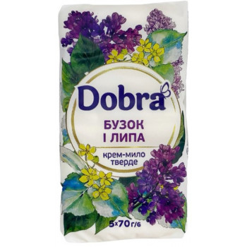 Мило екопак Dobra 5*70гр Бузок та липа (25шт/ящ) 9166 Мило екопак Dobra 5*70гр Бузок та липа (25шт/ящ) 9166