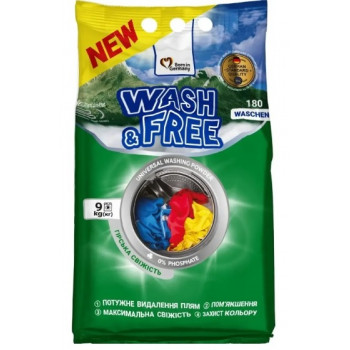 Пральний порошок Wash&Free 9кг універсал гірська свіжість 4929 Пральний порошок Wash&Free 9кг універсал гірська свіжість 4929
