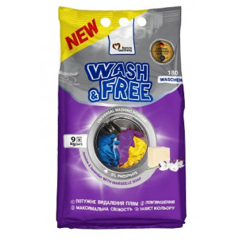 Пральний порошок Wash&Free 9кг жасмін та лаванда з марсельським милом 4912 Пральний порошок Wash&Free 9кг жасмін та лаванда з марсельським милом 4912
