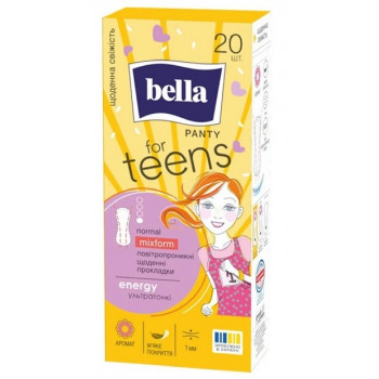 Прокладки щоденні Bella Panty for Teens Energy normal mixform (20шт/уп) 1643 Прокладки щоденні Bella Panty for Teens Energy normal mixform (20шт/уп) 1643