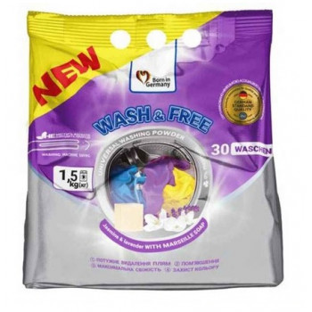 Пральний порошок Wash&Free 1,5кг жасмин та лаванда з марсельським милом 30 автомат/15 ручне 0883 Пральний порошок Wash&Free 1,5кг жасмин та лаванда з марсельським милом 30 автомат/15 ручне 0883