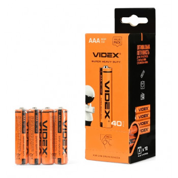 Батарейки VIDEX сольові R03/AAA 4 шт/пл (40шт/уп/1140шт/ящ) 290423/1838 Батарейки VIDEX сольові R03/AAA 4 шт/пл (40шт/уп/1140шт/ящ) 290423/1838